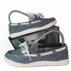 L.L. Bean Canvas Slip-on Boat Shoes Heather Blue / White‎ 287089 Women's 6.5M